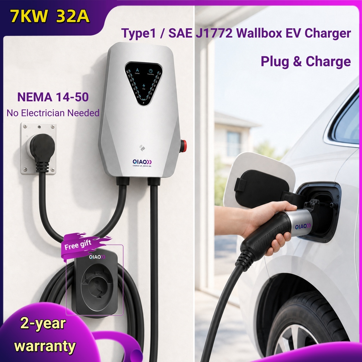 J1772 Evse 32A Level 2 Charger - 7KW 32A Type 1 SAE J1772