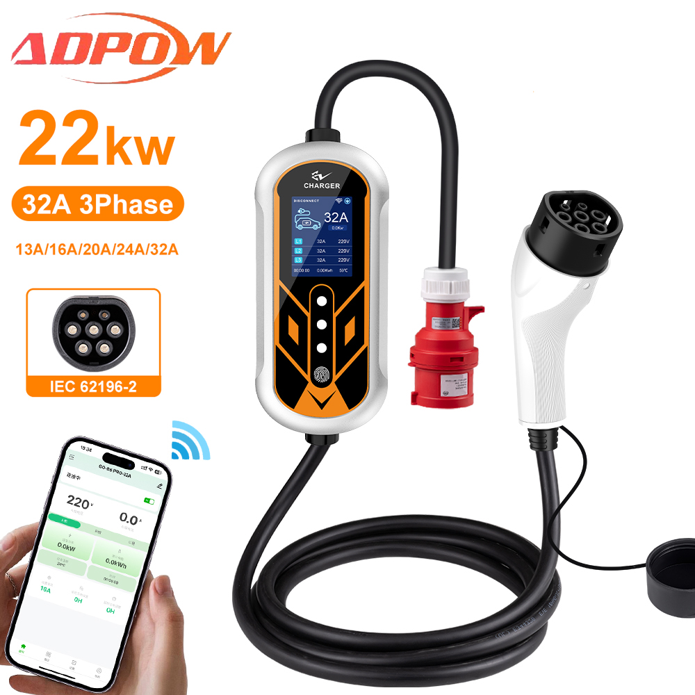 ADPOW Draagbare 32A Type2 EV-l - Ev Charger Type 2 22Kw 32A 3 Phase recensie en prijs